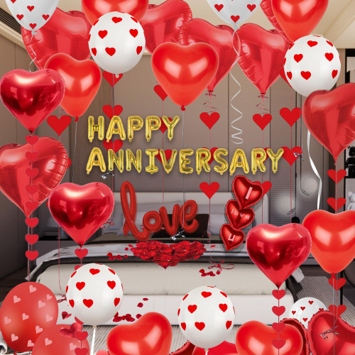 1107 Pack Valentines Day Balloons Arch Kit Anniversary Decorations with Heart Balloons Happy Anniversary I Love You Foil Balloons Hanging String Hearts Rose Petals for Wedding Romantic Decorations