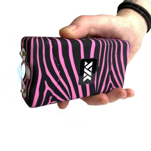 Day Zero Survival Pink Zebra Print - DZS700 Stun Gun Rechargeable - LED Flashlight - Carry Case