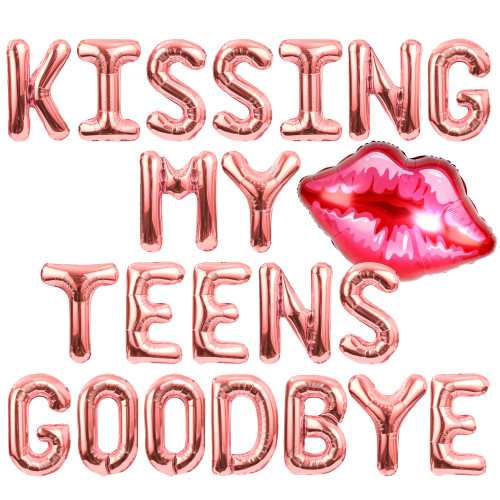 JeVenis Kissing My Teens Goodbye Balloon Banner Birthday Party Balloons 20th Birthday Party Decor Twenties Birthday Party Decorations