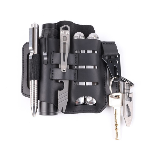 Leather Sheath for Belt,Multitool Sheath EDC Pocket Organizer for Men with Pen Holder,Knife Leather Pouch Flashlight Holster