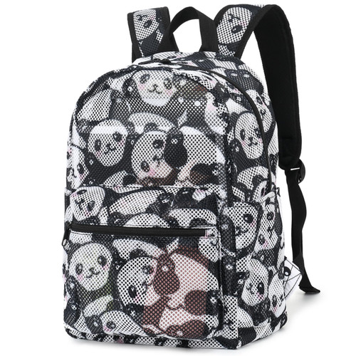 Fuyicat Panda Mesh Backpack for Women Girls, Semi-Transparent School Bag Bookbag See Through Beach Bags for Kids Adults