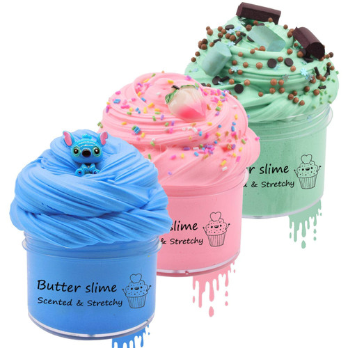 Scented Butter Slime 3 Pack, Stretchy and Non-Sticky Slime for Kids Slime Party Favors, Christmas Stocking Stuffers, Goodie Bag Stuffers, Girls Boys.