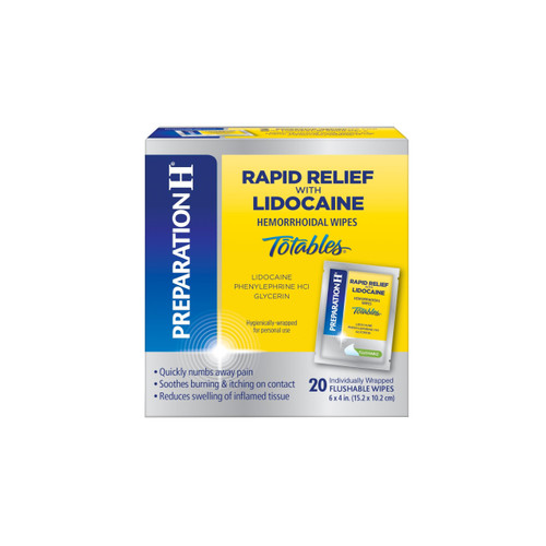 Preparation H Rapid Relief Hemorrhoid Wipes with Lidocaine, Numbing Relief for Swelling, Pain, Burning and Itching - 20 Count