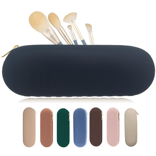 Shunvan life Silicone Makeup Brush Holder, Large Capacity Makeup Brush Bag, Portable Travel Cosmetic Brush Bag for Travel and Daily, Christmas Gifts for Women Girls(black)
