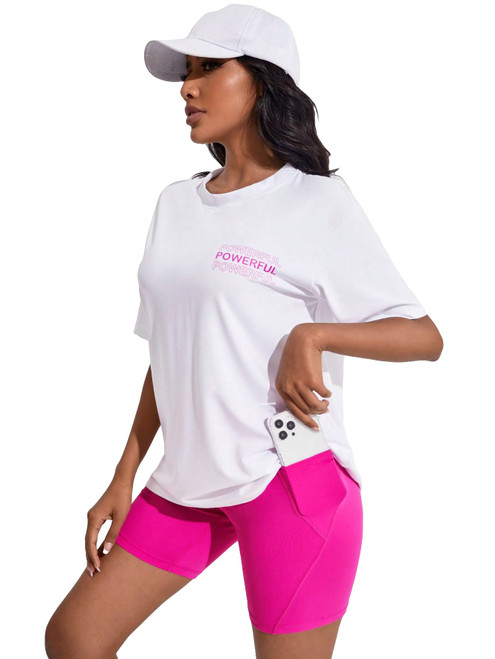 SHENHE Women's 2 Piece Outfits Short Sleeve Sports Top and Biker Shorts Workout Set Tracksuit White and Pink XL SHENHE Women's 2 Piece Outfits Short Sleeve Sports Top and Biker Shorts Workout Set Tracksuit White and Pink XL