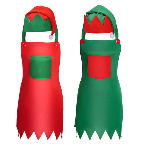 HOVEOX 4 Pieces Christmas Elf Apron and Elf Hat Christmas Apron and Hat Set Elf Apron and Hat for Christmas Party Supplies (Small, Red and Green)