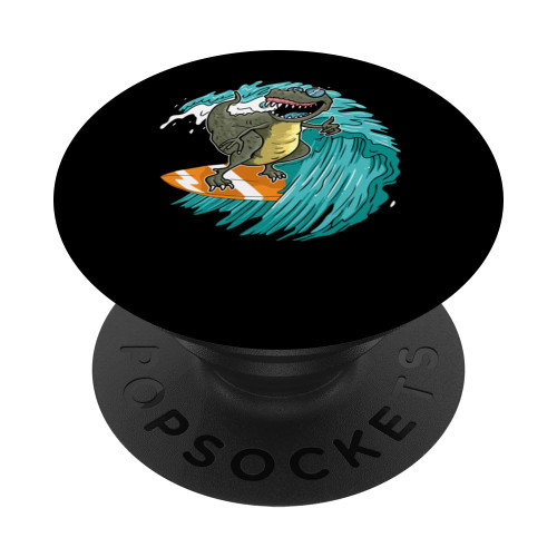 Surfer T Rex Surfboard Waves Surfrider - Trex Surfing PopSockets Standard PopGrip
