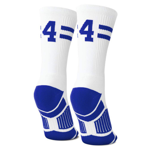 ChalkTalkSPORTS Classic Stripe Team Number Socks | Woven Mid-Calf | White & Royal | 44