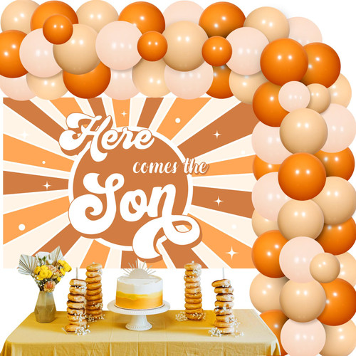 Here Comes the Son Baby Shower Decorations, Sunshine Retro Balloon Garland Kit, Here Comes the Son Backdrop for Boho Sunshine Baby Shower Decor Boy