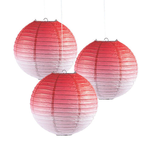 Fun Express - Red Ombre Paper Lanterns for Party - Party Decor - Hanging Decor - Lanterns - Party - 3 Pieces