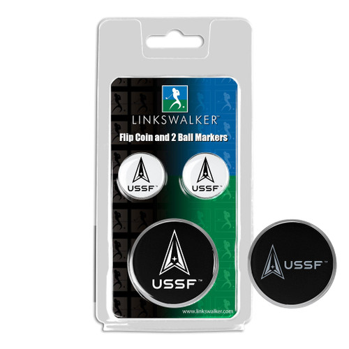 LinksWalker United States Space Force - Flip Challenge Coin and 2 Golf Ball Marker Gift Pack