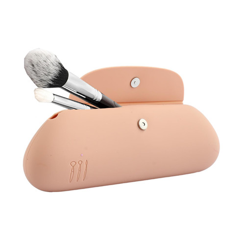 LYDZTION Silicone Makeup Brush Holder Travel, Portable Brush Pouch Cosmetic Bag Travel Essentials Makeup Brush Bag Waterproof Brushes Organizer-Dark Khaki