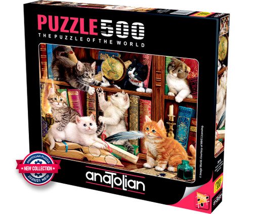 Anatolian Puzzle - Kittens in The Library - 500 Piece Jigsaw Puzzle #3618, Multicolor