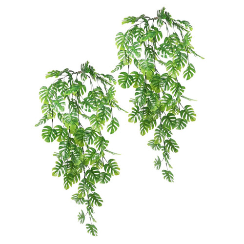 Cabilock 2pcs Plant Monstera Leaf Artificial Palm Leaf Vine Monstera Leaf Decor Faux Monstera Vines Palm Leaves Garland Artificial Monstera Garland Fake Vine Leaf Indoor Plastic Vine Leaves