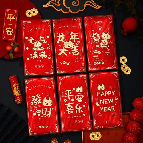 18Pcs Chinese Dragon New Year Red Envelopes for Cash Lucky Money,Chinese Red Packet Hong Bao Gift Money Envelope for Spring Festival(18 Chinoiserie Patterns)
