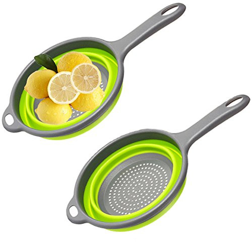 QELEG 2 Collapsible Colanders Set, Food-Grade Silicone kitchen Strainer Space-Saver Folding Strainer Colander, Dishwasher Safe (13.7''?.9'')