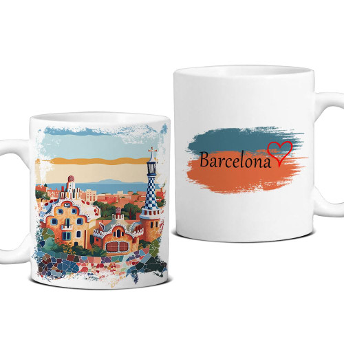 Barcelona Mug, Travel Mug Coffee, Barcelona Travel, Park Guell, Travel Gift, Ceramic Coffee Mug Cup for Water Tea Drinks, 11oz 15oz (White)