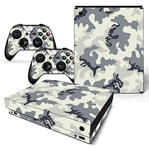 Skin Sticker Decal Cover for Xbox One X Console and 2 Controllers Grey Camo Design