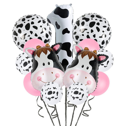 BueiMa 13 PCS Cow Print Balloons 1st Birthday Decorations Cow Birthday Party Foil Balloons Farm Animal Balloons for Girls Boys Birthday Party Supplies