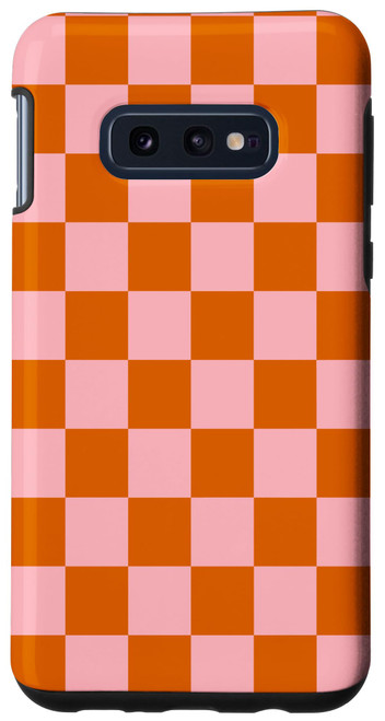 Galaxy S10e Soft Pink and Gentle Orange Checkered Checkerboard Pattern Case