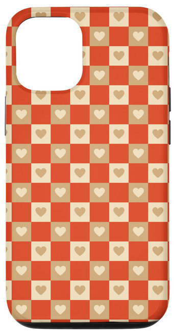 iPhone 14 Pro Gentle Light Beige Classic Checkered Big Heart Checkerboard Case