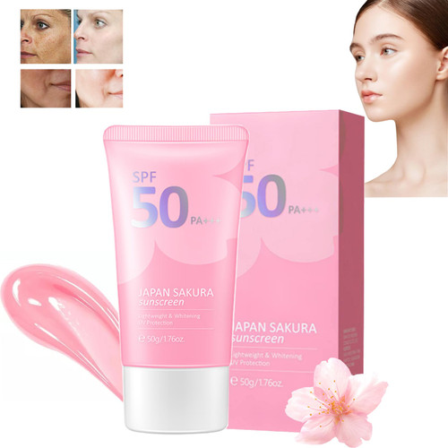 Japan Sakura Sunscreen Skincare SPF 50, Sunscreen Skincare Serum Face, Sunblock Brightening, Sunscreen Skincare Cream for Face & Body, Sakura Sunscreen Skincare, For Anti-Aging, Wrinkles (1pcs)