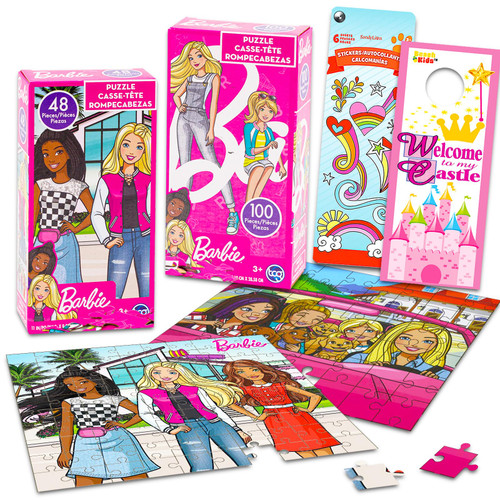 Barbie Premier Puzzle Activity Set - Bundle with 2 Barbie Jigsaw Puzzles (48pc, 100pc), Stickers, More | Barbie Party Supplies for Girls, Kids Barbie Premier Puzzle Activity Set - Bundle with 2 Barbie Jigsaw Puzzles (48pc, 100pc), Stickers, More | Barbie Party Supplies for Girls, Kids