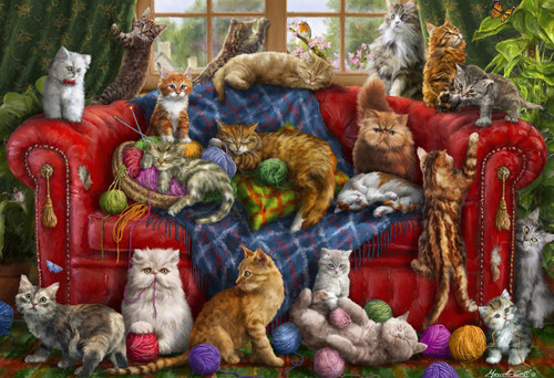 Vermont Christmas Company Couch Cats Jigsaw Puzzle 100 Piece, Large Pieces Perfect for Kids and Seniors