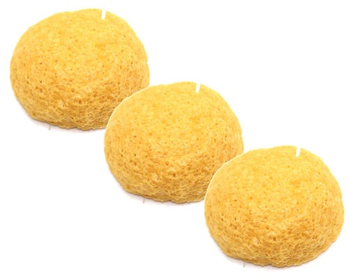 Konjac Sponge Puff Yuzu (Citrus) Pack of 3 by Our Earth's Secrets 100% Natural Handmade in Japan Exfoliating Deep Cleaning Facial Sponge
