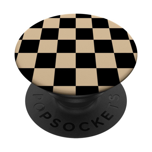 Dark Beige Checkered Checker and Black Checkerboard Pattern PopSockets Standard PopGrip