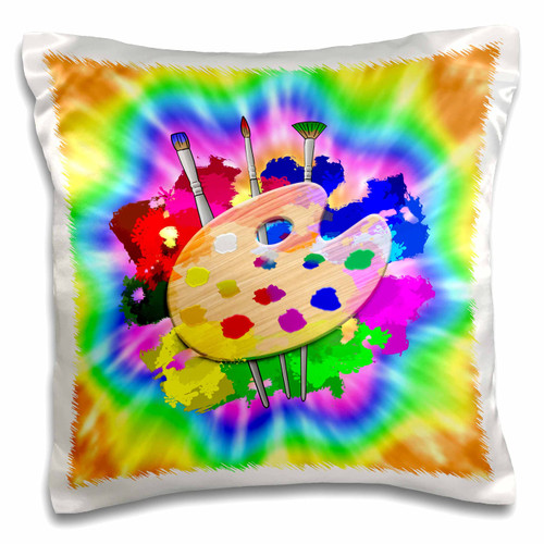 3dRose A Painter Art Palette with Art Brushes and Paint tie dye... - Pillow Cases (pc_351529_1)