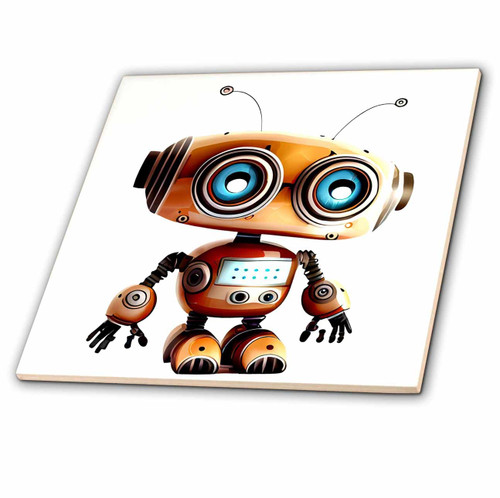 3dRose Anne Marie Baugh - Illustrations - Cute Wide-Eyed Robot Illustration - Tiles (ct-381386-1)
