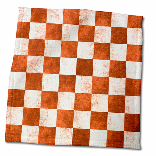 3dRose Grunge Orange and Whtie Checkerboard Squares Pattern - Towels (twl-354309-3)