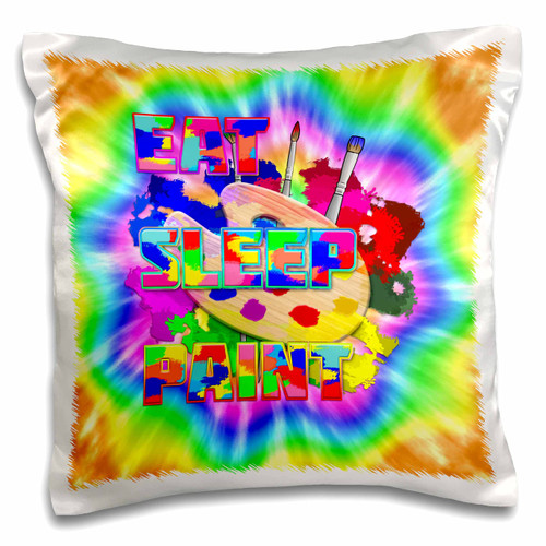 3dRose Tie dye Eat Sleep Paint with Art Palette and Art Brushes. - Pillow Cases (pc_353418_1)