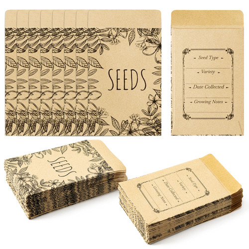 Yopyame 200Pcs Seed Saving Envelopes Resealable Small Brown Self Adhesive Kraft Paper Seed Packet Envelopes with Preprinted Seed Collecting Template for Collection of Vegetable Flower Seeds Storage