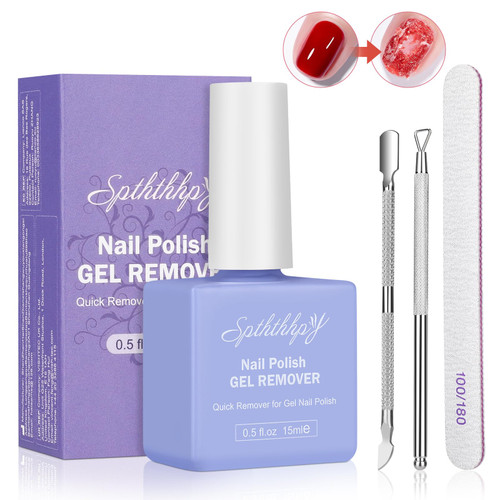 SPTHTHHPY Gel Nail Polish Remover 15ML - Professional Gel Remover for Nail - No Need for Foil, Soaking or Wrapping, Protect Your Nail - With Nail File, Cuticle Pusher & Nail Polish Scraper