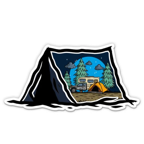 Camping Tent Adventure - 5" Vinyl Sticker - for Car Laptop I-Pad - Waterproof Decal
