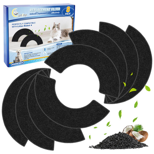 Cunina 8-Pack Carbon Filters Compatible with Litter-Robot 4, Activated Carbon Litter Box Filter Compatible with Litter-Robot 4 Self Cleaning Cat Litter Box Filters Replacement Charcoal Accessories