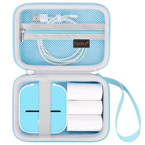 Canboc Carrying Case Compatible with Phomemo M02/ T02 Mini Printer Sticker Printer, Pocket Thermal Bluetooth Sticker Maker Box for Thermal Paper, USB Cable, Blue (Case Only)