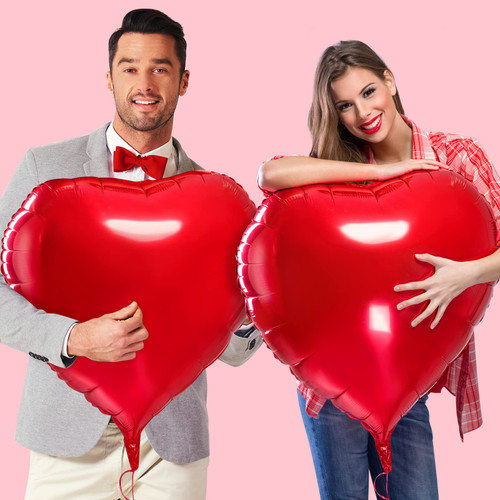 12 Pieces 32 Inches Large Heart Shaped Balloons Huge Red Foil Balloons Valentine's Day Love Balloons for Wedding Engagement Anniversary Party Favor Decorations