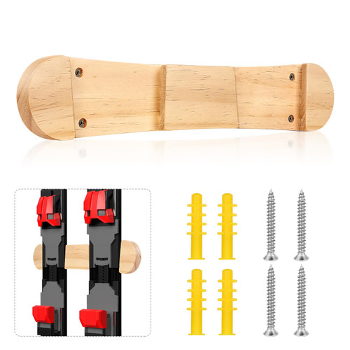 PEUTIER Minimalist Wood Ski Rack, Snowboard Wall Mount Rack Hanger Snowboard Display Rack Snowboard Storage Rack Ski Holder for Room Garage Ski Board Longboard