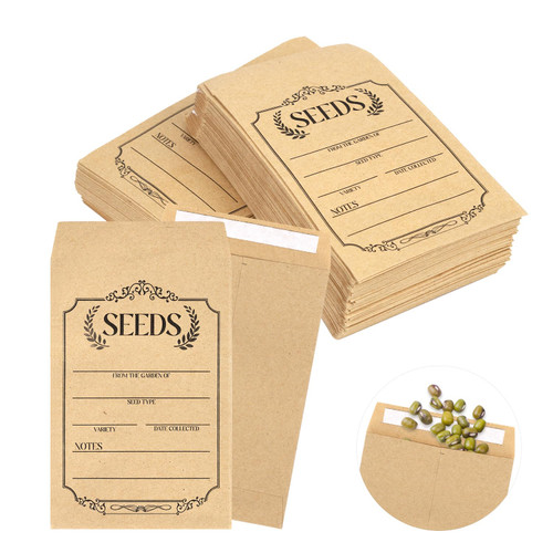150pcs Seed Envelopes, 4.72x3.15 Inch Seed Packets Self Seal Seed Envelopes Seed Storage Organizer Small Kraft Paper Seed Saving Envelopes Bag for Flower Vegetable Seeds