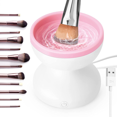 Makeup Brush Cleaner Machine Portable Electric Makeup Brush Cleaner Machine Cosmetic Brush Cleaner Automatic Spinning Makeup Brush Cleaner for All Size Makeup Brush Brushy Makeup Brush Cleaner Bowl