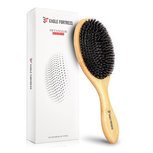 EAGLE FORTRESS Boar Bristle Hair Brush for Women, Men, Boar Bristle with Polished Nylon - Hand Made Bamboo Wooden Paddle Detangling Hair Brush for Wet and Dry Hair
