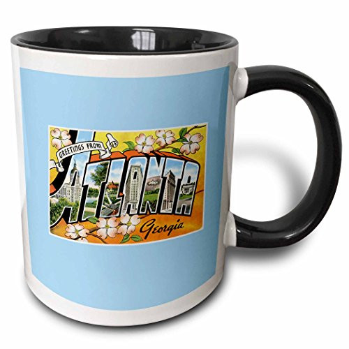 3dRose 169763_4 Greetings From Atlanta Georgia Bold Letters With Scenes Of The City Two Tone Mug, 11 oz, Black