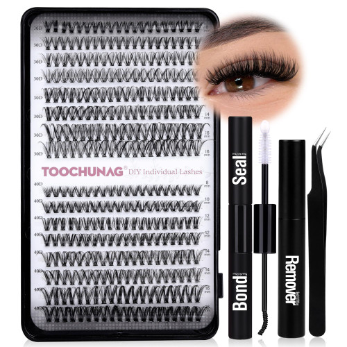 DIY Lash Extension Kit 30D+40D 320pcs Cluster Eyelash Extensions Kit 8-16mm Lash Clusters Kit with Lash Bond and Seal, Eyelashes Tweezers, Individual Lashes Kit with Remover by TOOCHUNAG
