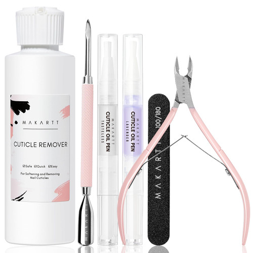 Makartt Cuticle Remover Kit, Nail Care Kit with Cuticle Oil Pen, Cuticle Trimmer, Nail File & 120ml Cuticle Remover Liquid, Nail Manicure Kit for Cuticle Softener & Moisturize Makartt Cuticle Remover Kit, Nail Care Kit with Cuticle Oil Pen, Cuticle Trimmer, Nail File & 120ml Cuticle Remover Liquid, Nail Manicure Kit for Cuticle Softener & Moisturize
