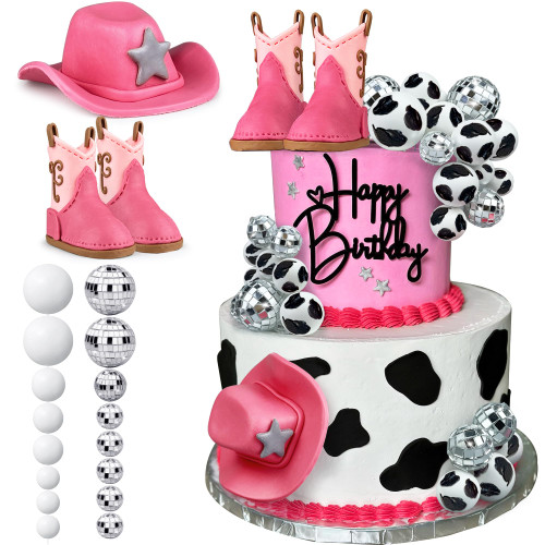 25PCS Cowgirl Cake Decorations Cowgirl Hat and Boot Cake Toppers Disco Ball Cake Topper Western Cowgirl Birthday Baby Shower Party Favors Supplies