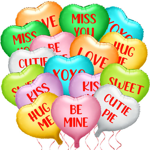 32 Pcs 18 Inch Valentine's Day Foil Balloons Candy Heart Shaped Balloons XOXO Love Sweet Be Mine Kiss Me Hug Me Foil Heart Balloons Valentine's Day Wedding