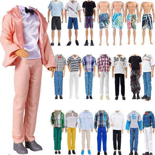YAMASO 10-Item Fantastic Pack = 5 Sets Fashion Casual Wear Clothes Outfit +5 Pairs Shoes for boy Doll Random Style (Casual Wear Clothes + Pink Suit + Swimwear)